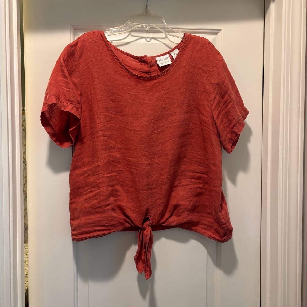 Rachel Zoe Rust Tie-Front Linen Crop Top